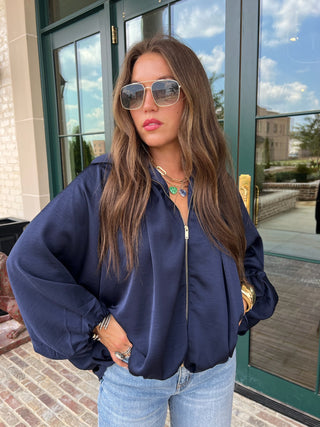 GLAM | The Finley Bomber Zip Up Jacket Navy