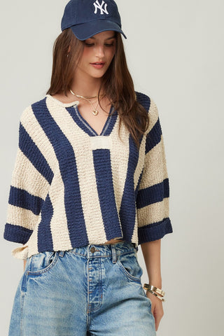 The Walker Knit Navy Stripe