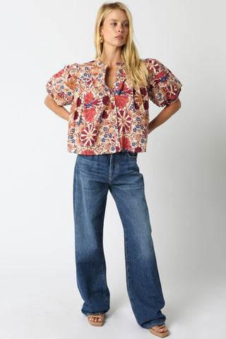 Olivaceous | Bria Floral Balloon Shirt Cream Rust