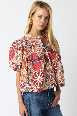 Olivaceous | Bria Floral Balloon Shirt Cream Rust