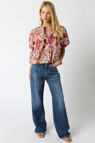 Olivaceous | Bria Floral Balloon Shirt Cream Rust