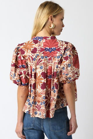 Olivaceous | Bria Floral Balloon Shirt Cream Rust