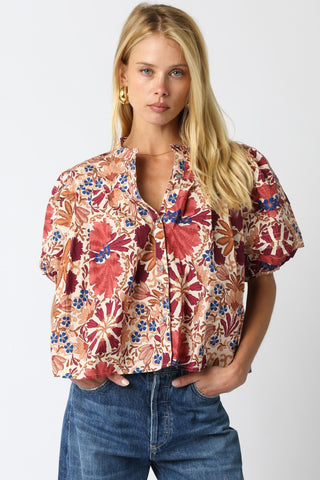 Olivaceous | Bria Floral Balloon Shirt Cream Rust