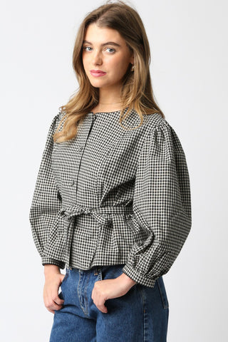 Olivaceous | Mya Checkered Shirt Black Taupe