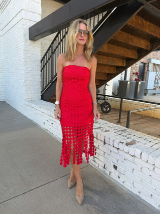 Nikki Lace Midi Dress Red