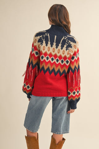 &Merci | Zara Fair Isle Fringe Sweater Red Navy