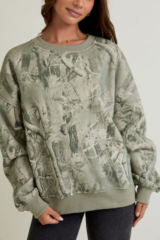 Le Lis | Blair Camo Print Sweatshirt Sage Camo