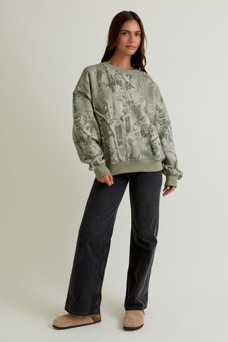 Le Lis | Blair Camo Print Sweatshirt Sage Camo