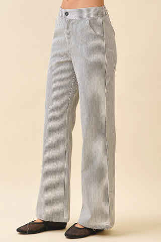 TCEC | Zoe Pinstripe Wide Pants Black