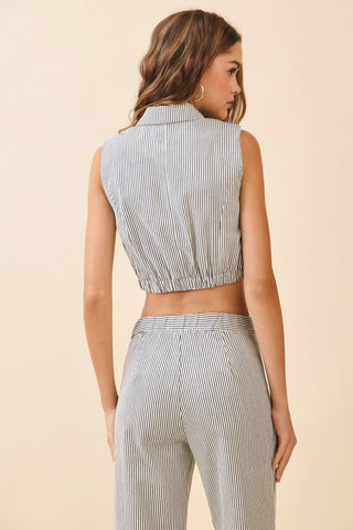 TCEC | Amelia Stripe Cropped Vest Black
