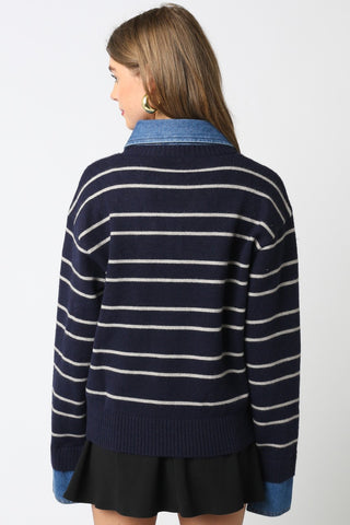 Olivaceous | Sofia Stripe Denim Top Navy Lt Grey