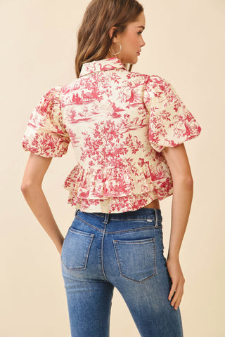 TCEC | Falon Toile Peplum Top Burgundy