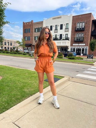 Sadie & Sage | Honey Zip Front Romper Dusty Orange