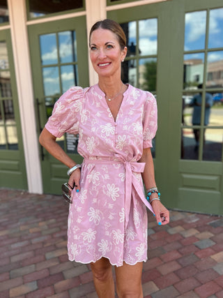 Entro | Wrenna Floral Eyelet Mini Dress Pink