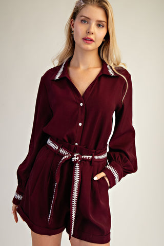 Glam | Ira V-Neck Button Shirt Burgundy