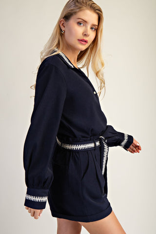 Glam | Ira V-Neck Button Shirt Navy