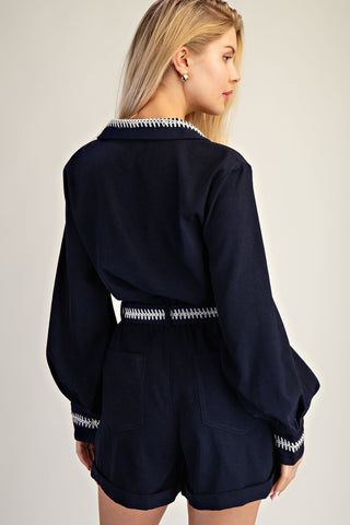 GLAM | Jennifer Stitch Belted Shorts Navy