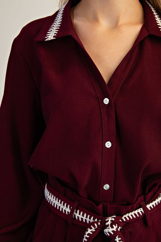 Glam | Ira V-Neck Button Shirt Burgundy