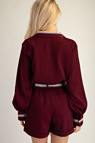 Glam | Ira V-Neck Button Shirt Burgundy