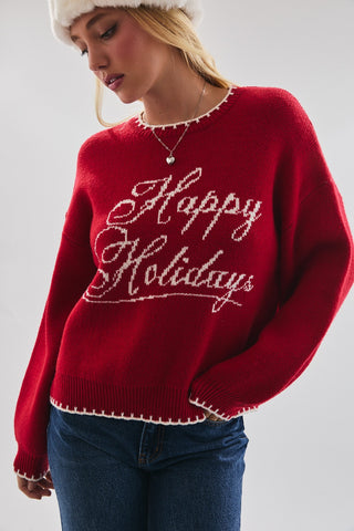 Le Lis | "Happy Holidays" Sweater Red