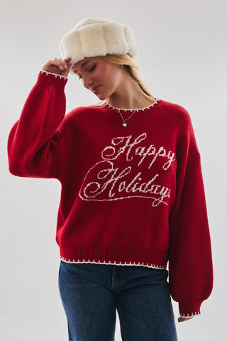 Le Lis | "Happy Holidays" Sweater Red