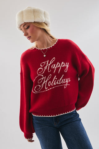 Le Lis | "Happy Holidays" Sweater Red
