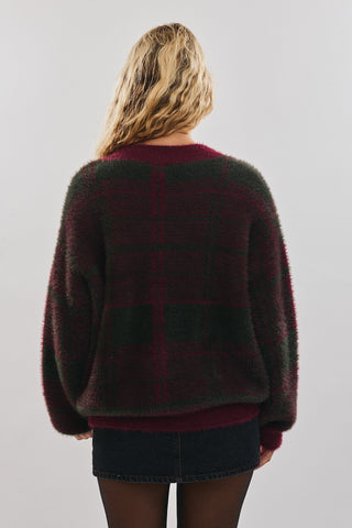 Le Lis | Celan Plaid V-Neck Sweater Green-Burgundy