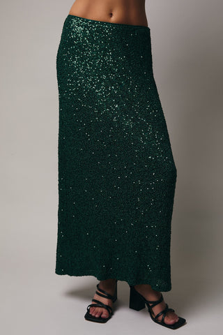 Le Lis | Nivra Sequin Midi Skirt Green