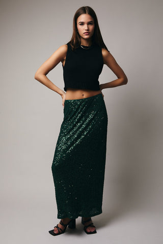 Le Lis | Nivra Sequin Midi Skirt Green