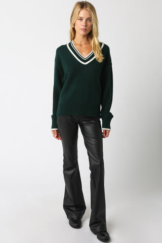 Olivaceous | Aimee Knit Top Dk Green Cream