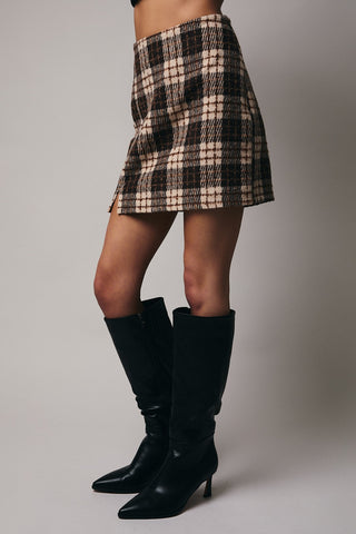 Le Lis | Elle Woolen Plaid Skirt Taupe-Brown