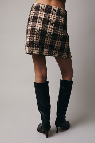Le Lis | Elle Woolen Plaid Skirt Taupe-Brown