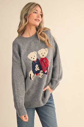 &Merci | Teddy Bear Pullover Sweater H Grey