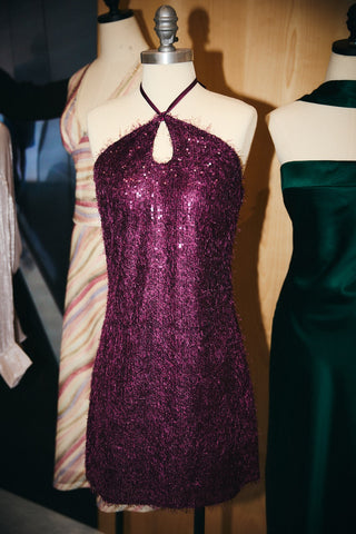 Le Lis | Auren Sequin Halter Dress Dk Purple