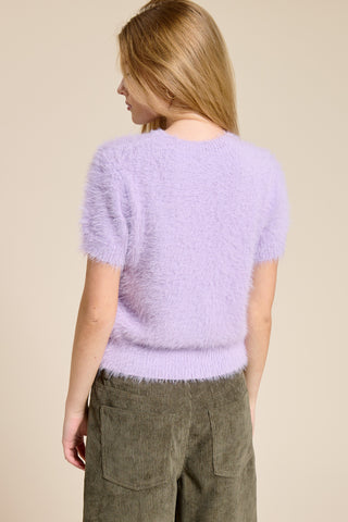 Mimosa | Zoe Fuzzy Short Sleeve Sweater Lilac