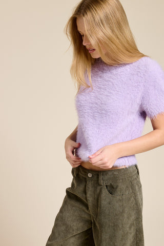 Mimosa | Zoe Fuzzy Short Sleeve Sweater Lilac