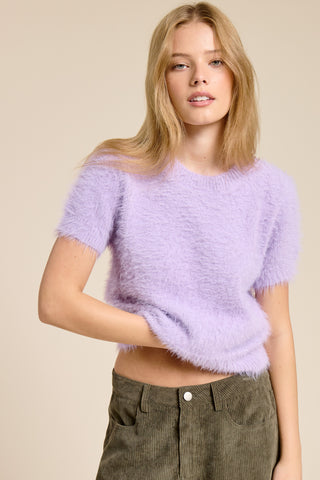 Mimosa | Zoe Fuzzy Short Sleeve Sweater Lilac