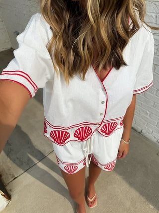 CAMELLIA | Shell Embroidered Top and Shorts Set