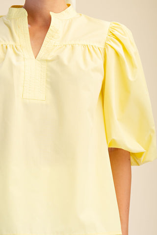 Glam | Meira V-neck Bubble Sleeve Top Butter Yellow