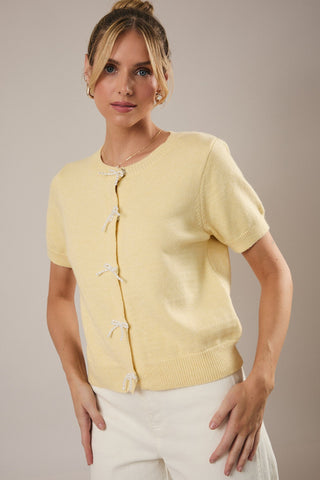 Sunday Edition | Ava Pearl Bow Cardigan Yellow
