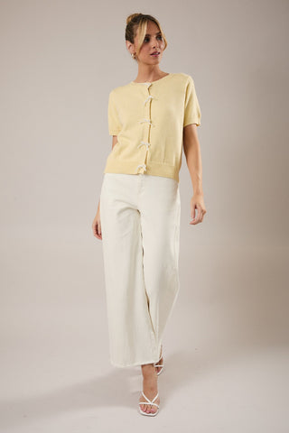 Sunday Edition | Ava Pearl Bow Cardigan Yellow