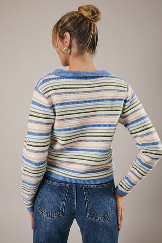 Sunday Edition | Callie Collared Stripe Sweater Blue Multi