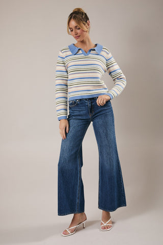 Sunday Edition | Callie Collared Stripe Sweater Blue Multi