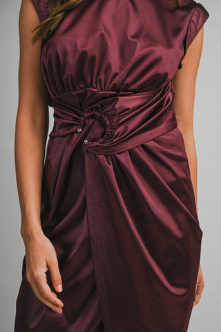 Mable | Brenna Shirred Midi Dress Wine