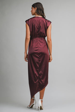 Mable | Brenna Shirred Midi Dress Wine