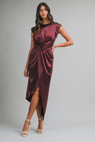 Mable | Brenna Shirred Midi Dress Wine
