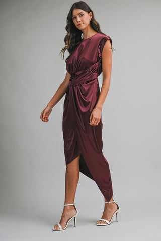 Mable | Brenna Shirred Midi Dress Wine