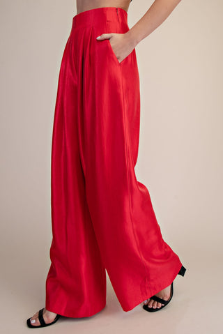 Glam | Azelle High-Waisted Wide Pants Red