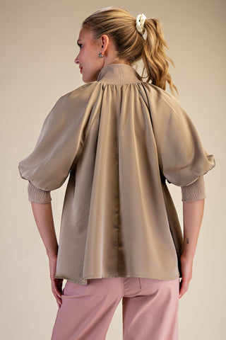 Glam | Alex Mock Neck Puff Blouse Mocha