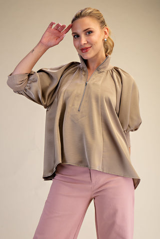 Glam | Alex Mock Neck Puff Blouse Mocha